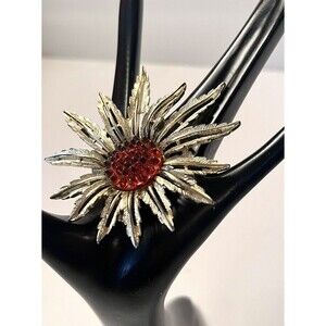 VTG Sarah Coventry Star Burst Brooch Pendant Gold Amber Cabochon Whimsigoth